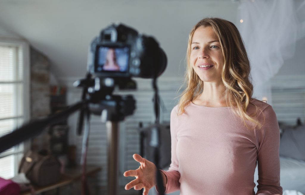 A girl filming herself